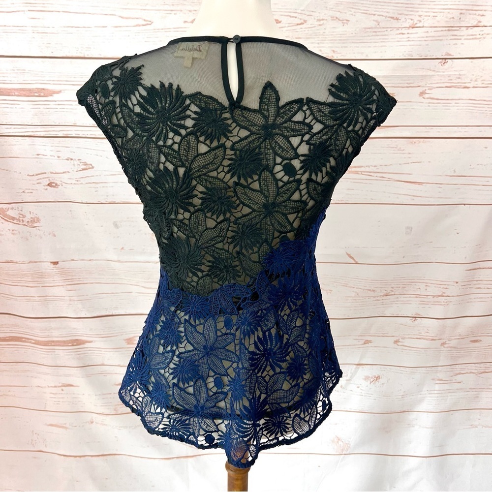 Anthropologie Deletta Guipure Lace Asymmetrical Ombre Sheer Peplum Blouse - Picture 6 of 11